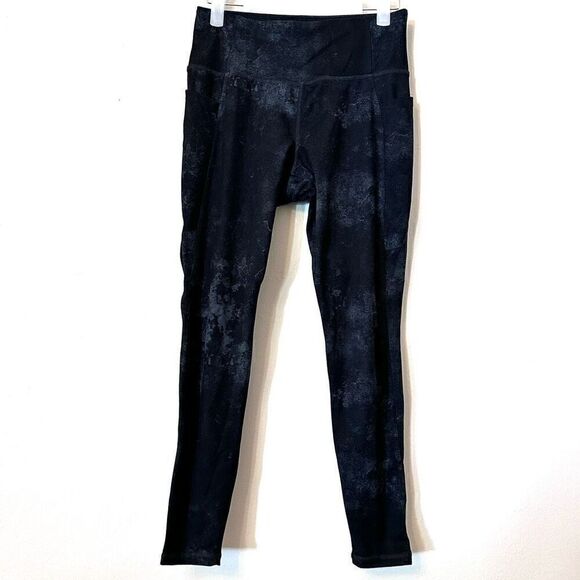 Danskin Watercolor Print Legging Black Side Pockets High Rise Active Pants Small - Picture 1 of 4